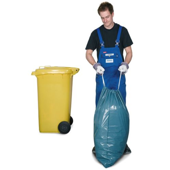 Sacs-poubelle en polyéthylène (PE), lien coulissant blanc, 120 litres, bleu, 250 unités-Lire la description
