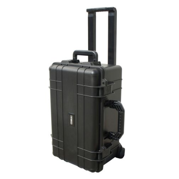 Valise en plastique (PP), noire, avec mousse à lintérieur, roulettes, volume de 37 litres-Lire la description