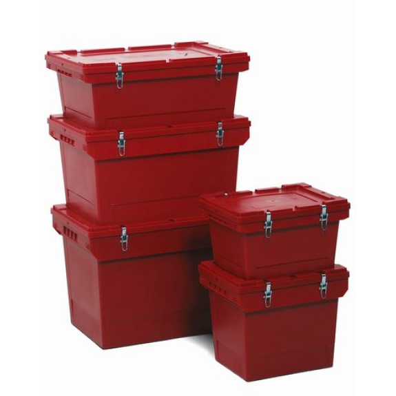 Coffre multi-usage pour produits dangereux en PP, couvercle rabattable et clips métalliques, 27 l. Coffre multi-usage pour produits dangereux en PP, couvercle rabattable et clips métalliques, 27 l.-Lire la description