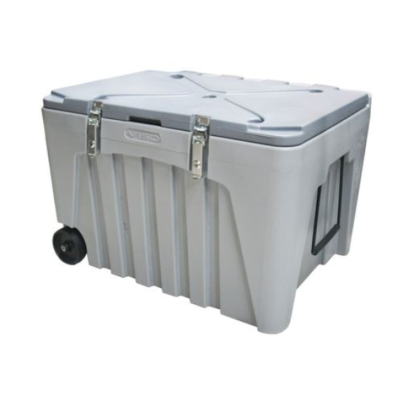 Box universel en plastique (PE), gris, verrouillable, avec roulettes, volume de 167 litres-Lire la description
