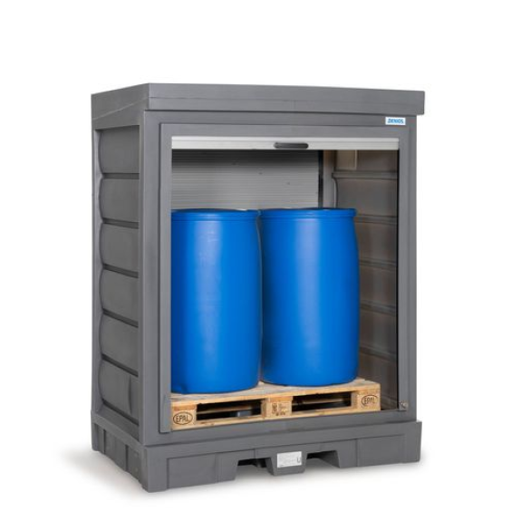 Box de sécurité PolySafe D, avec volet roulant, pour 2 fûts de 200 l-Lire la description