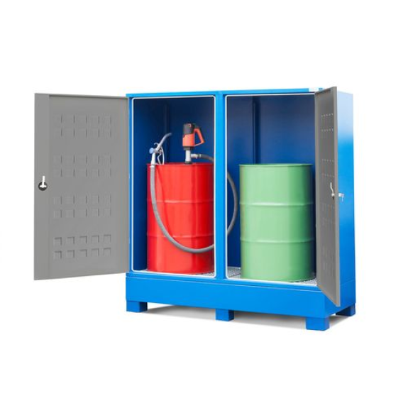 Box de stockage SteelSafe D2, avec portes, pour 2 fûts de 200 l-Lire la description