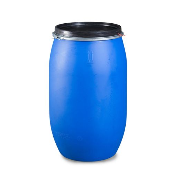 Fût plastique avec couvercle et valve de dégazage, 220 litres-Lire la description