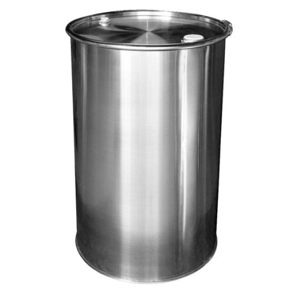 Fût à couvercle en acier inoxydable, sans rainures, 213 litres Fût à couvercle en acier inoxydable, sans rainures, 213 litres-Lire la description