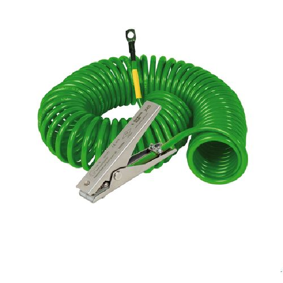 Câble spiralé avec 1 pince inox Medium Duty 120 mm et 1 œillet, 5 m long, ATEX-Lire la description