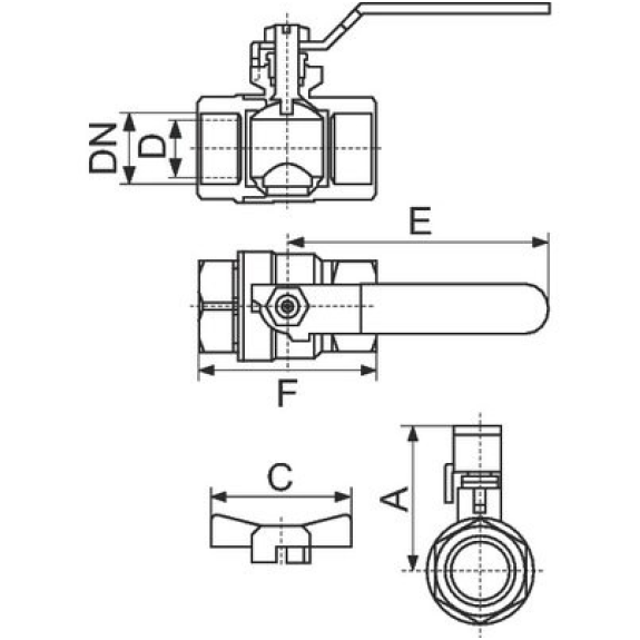 Vanne femelle - femelle papillon - Filetage: 1'' | C: 60 | Pn: 25 bar | D: 25 | A: 62.5 | F: 71 Vanne femelle - femelle papillon - Filetage: 1'' | C: 60 | Pn: 25 bar | D: 25 | A: 62.5 | F: 71-Lire la description
