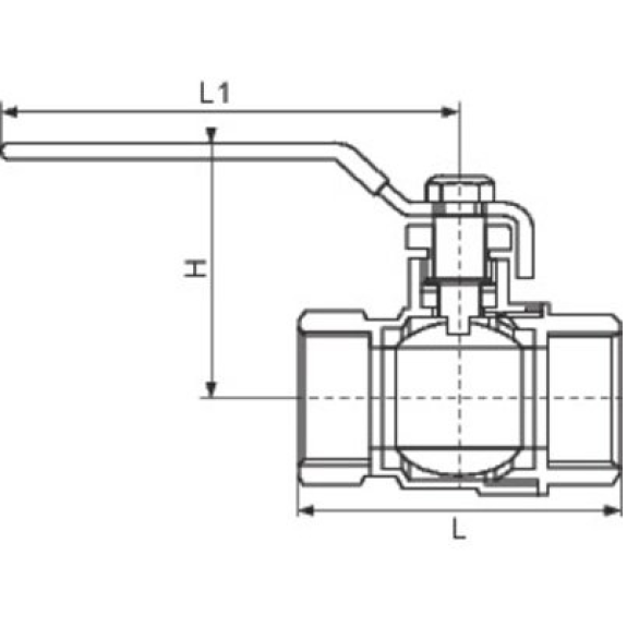 Vanne femelle - femelle - Dn: 20 | Filetage: 3/4'' | Pn: 25 bar | L: 56 | L1: 104 | H: 48 Vanne femelle - femelle - Dn: 20 | Filetage: 3/4'' | Pn: 25 bar | L: 56 | L1: 104 | H: 48-Lire la description
