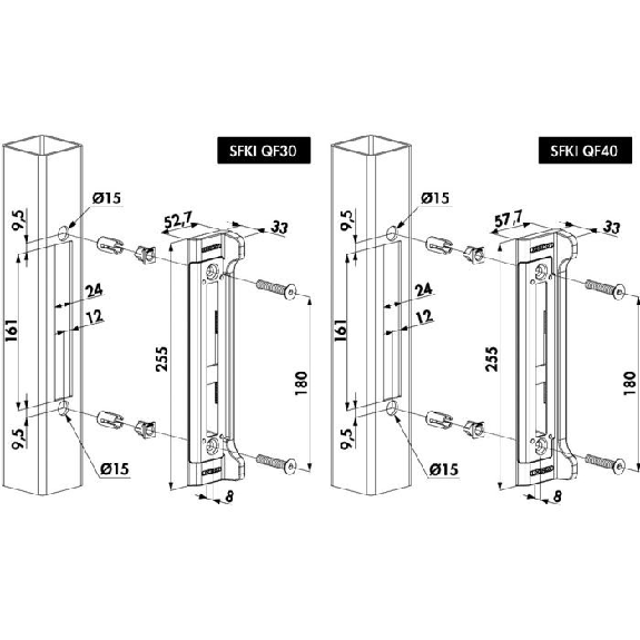Gâche à encastrer pour serrure fortylock  "SFKI40" pour profil carré de 40 m/m-Lire la description