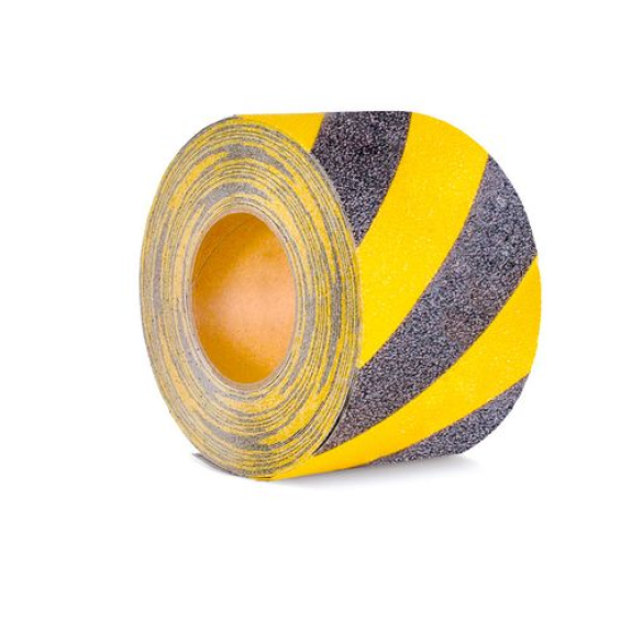 Revêtement anti-dérapant m2, marquage de zone de danger, noir / jaune, rouleau 100 mmx18,3 m-Lire la description