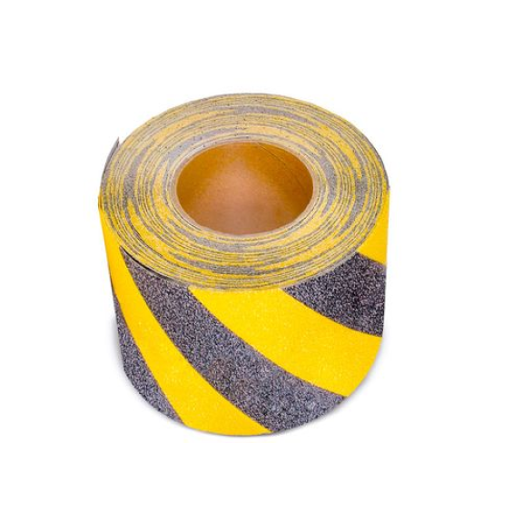 Revêtement anti-dérapant m2, marquage de zone de danger, noir / jaune, rouleau 150 mmx18,3 m-Lire la description