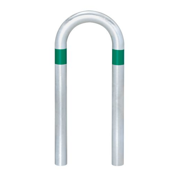 Arceau pour borne, acier galvanisé à chaud, anneaux réfléchissants verts, L 360, à bétonner Arceau pour borne, acier galvanisé à chaud, anneaux réfléchissants verts, L 360, à bétonner-Lire la description