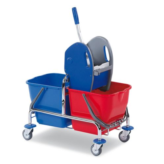 Chariot de nettoyage avec deux seaux de 20 litres et presse balai-Lire la description