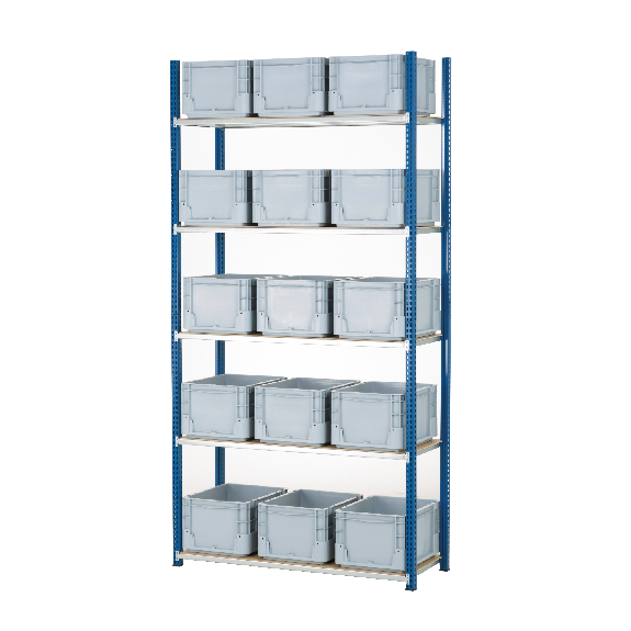 Kit rayonnage 100 x 40 cm 5 niveaux + 15 bacs 40 x 30cm + recouvrements bois-Lire la description
