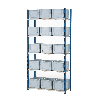 Kit rayonnage 100 x 40 cm 5 niveaux + 15 bacs 40 x 30cm + recouvrements bois
