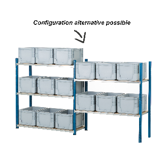 Kit rayonnage 100 x 40 cm 5 niveaux + 15 bacs 40 x 30cm + recouvrements bois-Lire la description