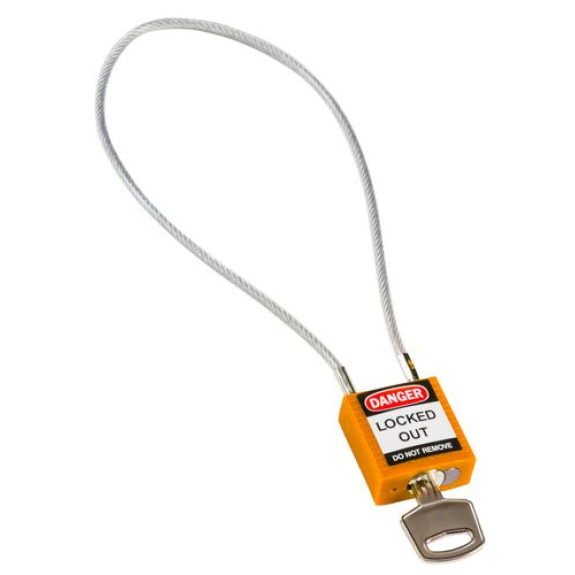Cadenas de sécurité compact, clé spécifique à chaque cadenas, avec câble 400 mm, orange Cadenas de sécurité compact, clé spécifique à chaque cadenas, avec câble 400 mm, orange-Lire la description