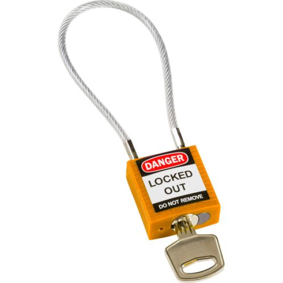 Cadenas de sécurité compact, clé spécifique à chaque cadenas, avec câble 200 mm, orange Cadenas de sécurité compact, clé spécifique à chaque cadenas, avec câble 200 mm, orange-Lire la description