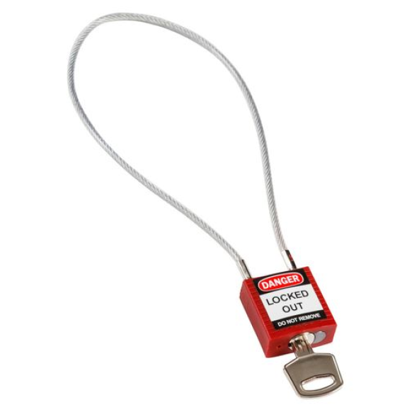 Cadenas de sécurité compact, clé spécifique à chaque cadenas, avec câble 400 mm, rouge Cadenas de sécurité compact, clé spécifique à chaque cadenas, avec câble 400 mm, rouge-Lire la description