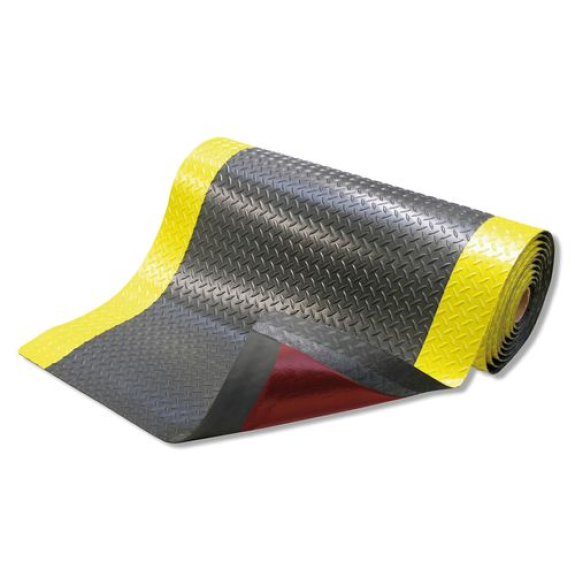Tapis antifatigue pour zones sèches, rouleau 0,9 m, longueur Max 22,8 m, noir/jaune-Lire la description
