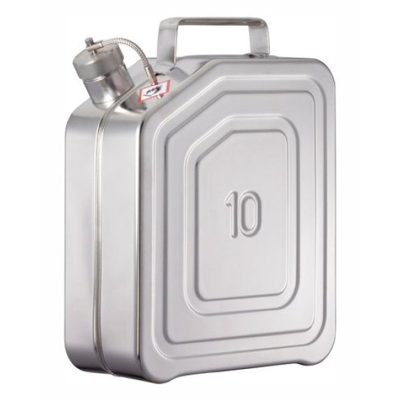 Jerrican en inox, avec bouchon à vis et soupape de surpression, 10 litres Jerrican en inox, avec bouchon à vis et soupape de surpression, 10 litres-Lire la description