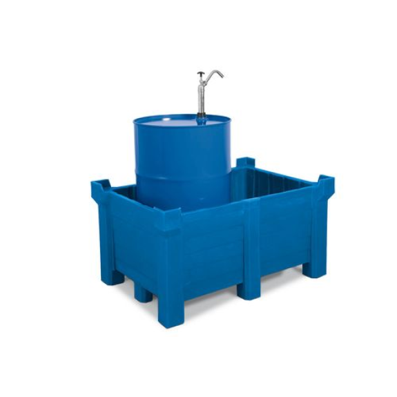 Bac gerbable PolyPro en PE, 300 litres, volume de rétention 280 litres, parois pleines, bleu-Lire la description
