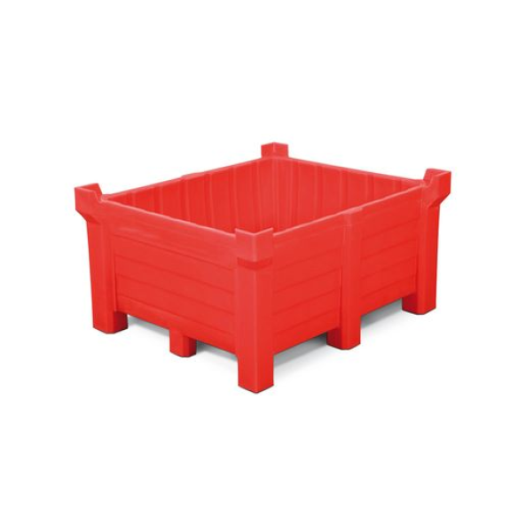 Bac gerbable PolyPro en PE, 400 litres, volume de rétention 360 litres, parois pleines, rouge-Lire la description