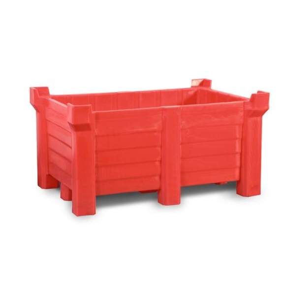 Bac gerbable PolyPro en PE, 300 litres, volume de rétention 280 litres, parois pleines, rouge-Lire la description