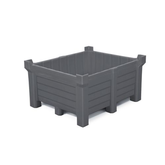Bac gerbable PolyPro en PE, 400 litres, volume de rétention 360 litres, parois pleines, gris-Lire la description