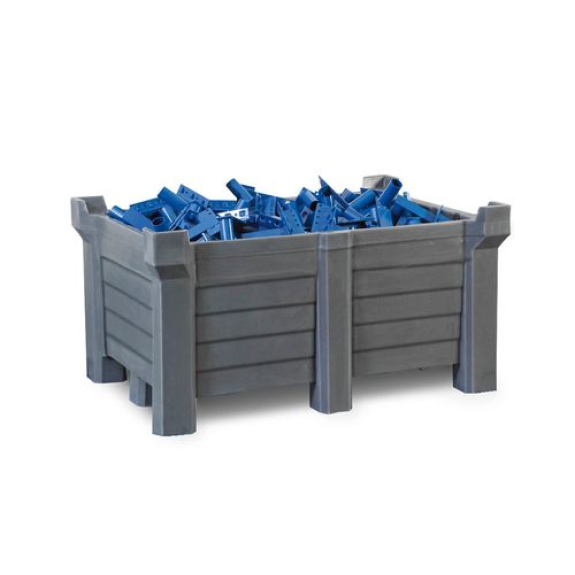 Bac gerbable PolyPro en PE, 300 litres, volume de rétention 280 litres, parois pleines, gris-Lire la description