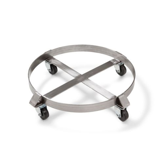 Roule-fût en inox, pour fûts de 200 litres, avec 4 roues pivotantes Roule-fût en inox, pour fûts de 200 litres, avec 4 roues pivotantes-Lire la description
