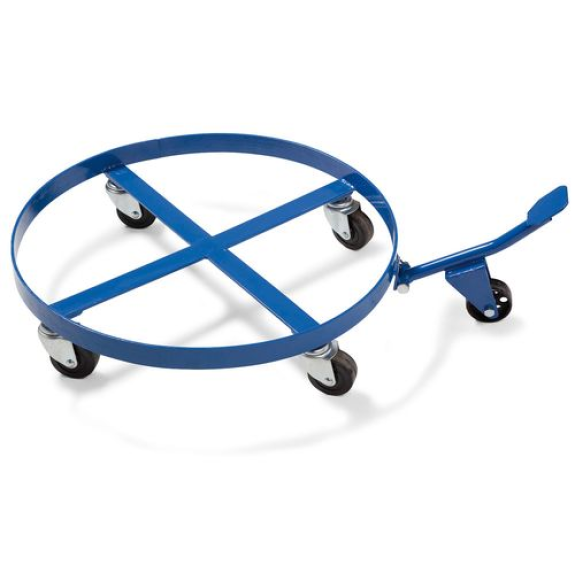 Roule-fût en acier, pour fûts de 200 litres, avec système de basculement, 4 routes pivotantes, bleu Roule-fût en acier, pour fûts de 200 litres, avec système de basculement, 4 routes pivotantes, bleu-Lire la description