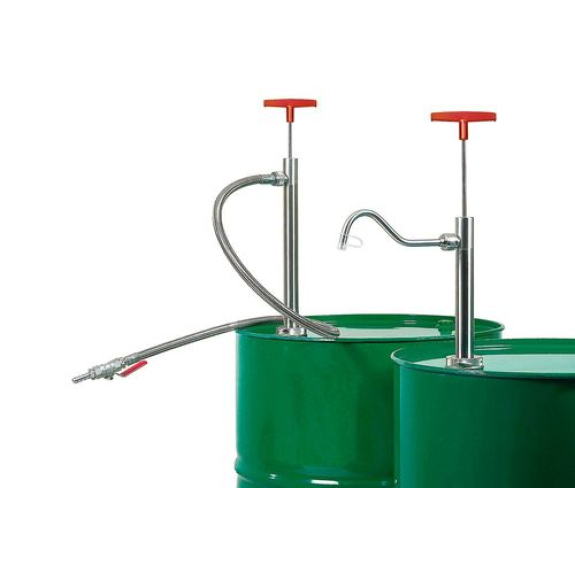 Pompe pour fûts en inox, avec tuyau de refoulement coudé, plongeur 910 mm-Lire la description