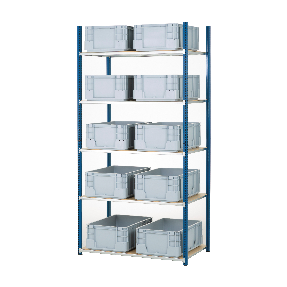 Kit rayonnage 5 niveaux 60 x 100 x 200cm avec 10 bacs 60 x 40cm et recouvrements bois PROVOST-Lire la description