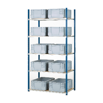 Kit rayonnage 5 niveaux 60 x 100 x 200cm avec 10 bacs 60 x 40cm et recouvrements bois PROVOST-Lire la description