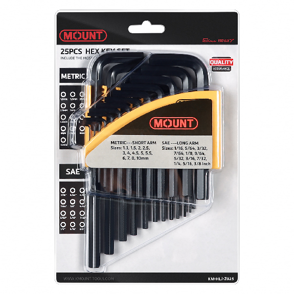25pcs MM bras court et long bras SAE clés hexagonales CRV en acier, finition noire, Porte-PE-Lire la description