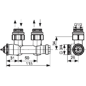 Multiblock T bitube modèle équerre  - Filetage: G 1/2'' M x G 3/4'' M-Lire la description