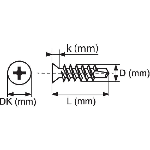 Vis autoperceuse tête fraisée  - Nombre de pièce: 1000 | Diamètre D (mm): 3.9 | Diamètre DK (mm): 7.8 | Longueur K (mm): 2.5 | Longueur L (mm): 22-Lire la description