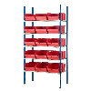 Kit rayonnage 5 niveaux 50 x 100 x 200cm avec 16 bacs 48,5 x 31cm et recouvrements bois