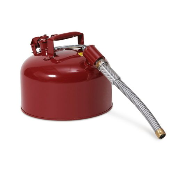 Bidon de sécurité, en acier, avec tuyau métallique flexible, certifié selon FM, 8 litres, rouge-Lire la description