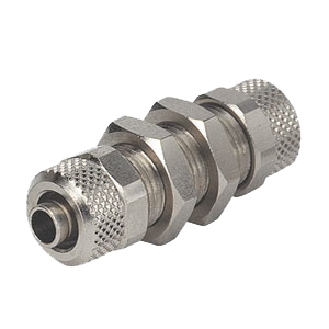 Raccords "Push on" pour tubes - Traversée de cloison union - Laiton nickelé  - Ø6X4 mm - 18 bar-Lire la description