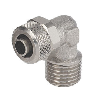 Raccords "Push on" pour tubes - Coude conique - Laiton nickelé - R1/4" M - Ø8X6 mm - 18 bar-Lire la description