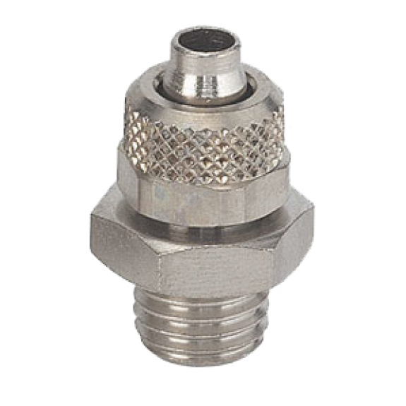 Raccords "Push on" pour tubes - Piqu. droit cylindrique - Laiton nickelé - M5" M - Ø6X4 mm - 18 bar-Lire la description