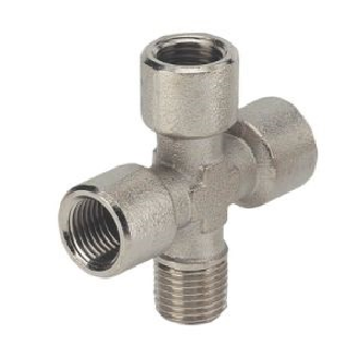 Raccords pour tubes - Croix - Laiton nickelé - 3x G1/4" F et 1x R1/4" M - 60 bar-Lire la description