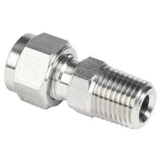 Raccord à double bague de comp. pour tubes inox - Raccord Droit conique - Inox - R3/8" M - Ø10mm-Lire la description