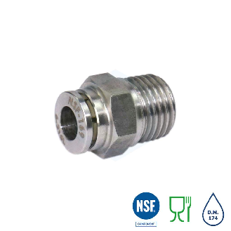 Raccord instantané push-in en inox pour tubes type XVRC-R - R1/4" - Ø10mm - 20 bar - 150°C-Lire la description