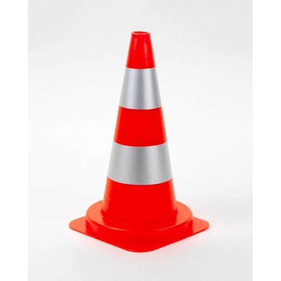 Cône de signalisation en PVC, avec 2 bandes argent, réfléchissant, hauteur 750 mm-Lire la description