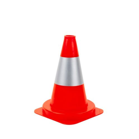 Cône de signalisation en PVC, avec 1 bande argent, réfléchissant, hauteur 300 mm Cône de signalisation en PVC, avec 1 bande argent, réfléchissant, hauteur 300 mm-Lire la description