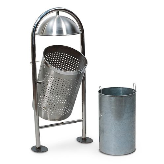 Poubelle extérieure en inox, avec toit de protection et mécanisme à bascule, 45 litres Poubelle extérieure en inox, avec toit de protection et mécanisme à bascule, 45 litres-Lire la description