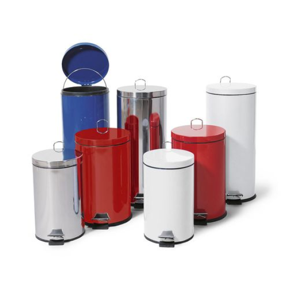Poubelle à pédale, acier, ronde, 12 litres, blanc Poubelle à pédale, acier, ronde, 12 litres, blanc-Lire la description