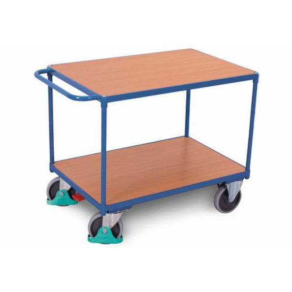 Servante classic-line acier, 2 plateaux, pneus sans trace, ErgoStop, 1000x700mm, charge 500kg-Lire la description